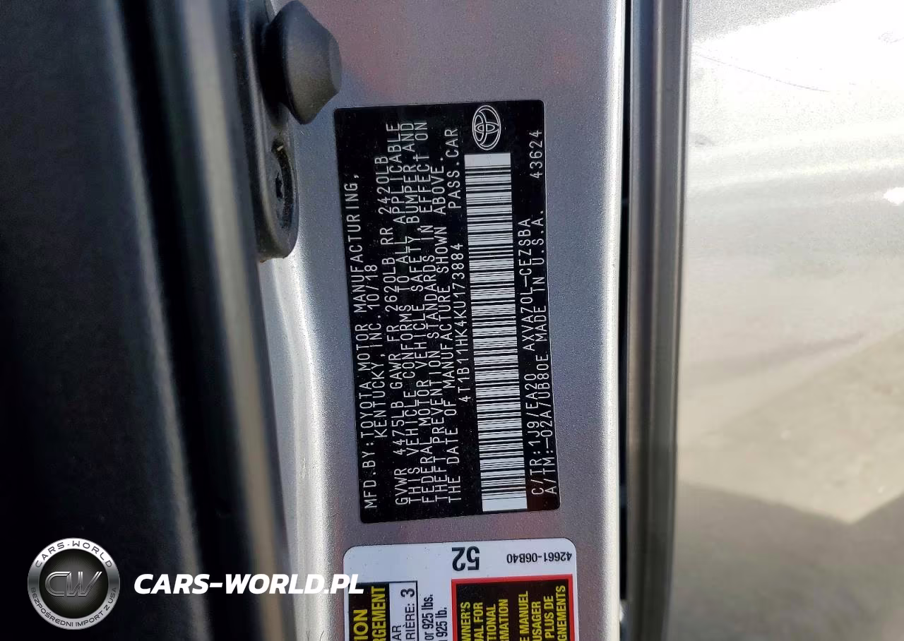 2019 Toyota Camry Se VIN:4T1B11HK4KU173884 - 12