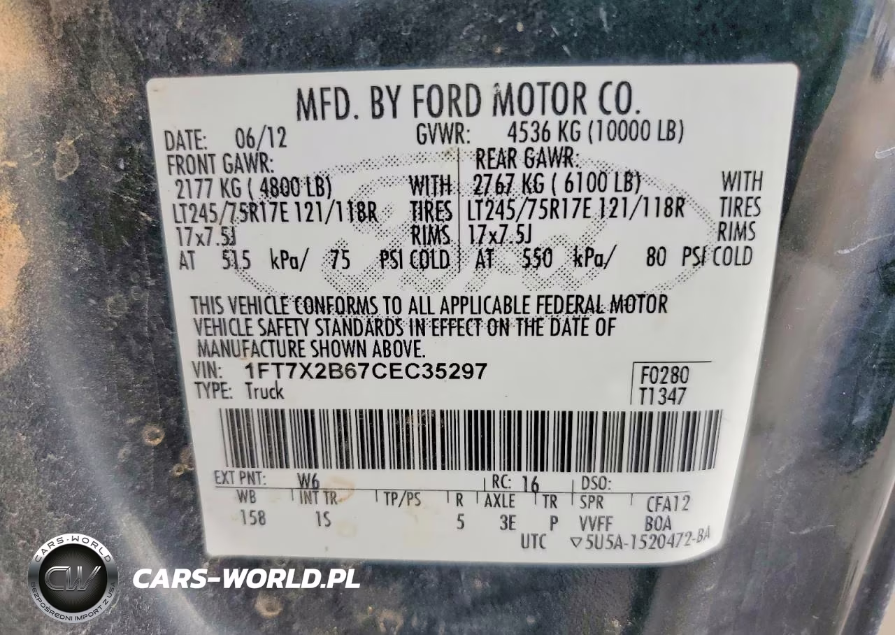 2012 Ford F250 Super Duty VIN:1FT7X2B67CEC35297 - 12