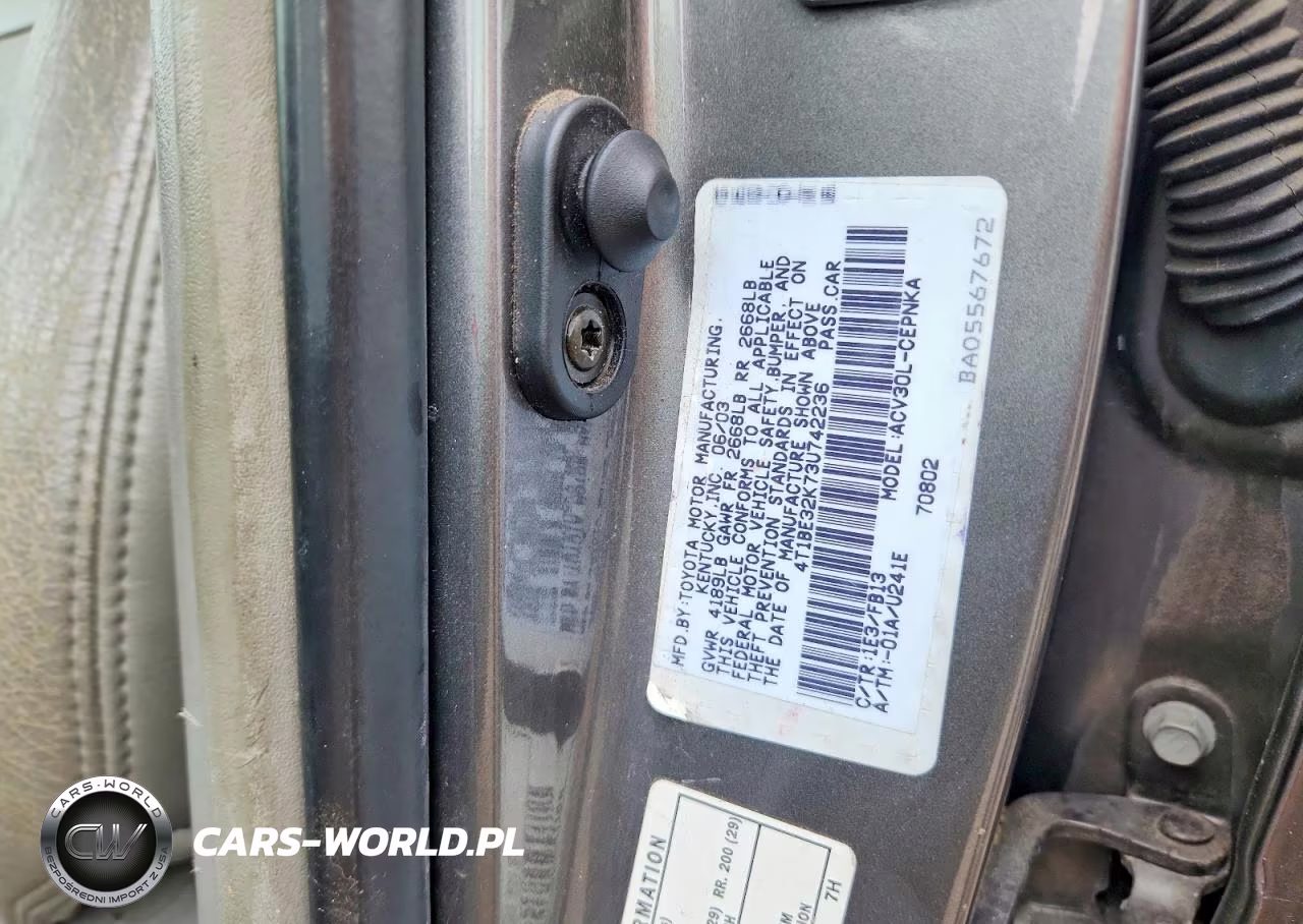 2003 Toyota Camry VIN:4T1BE32K73U742236 - 12