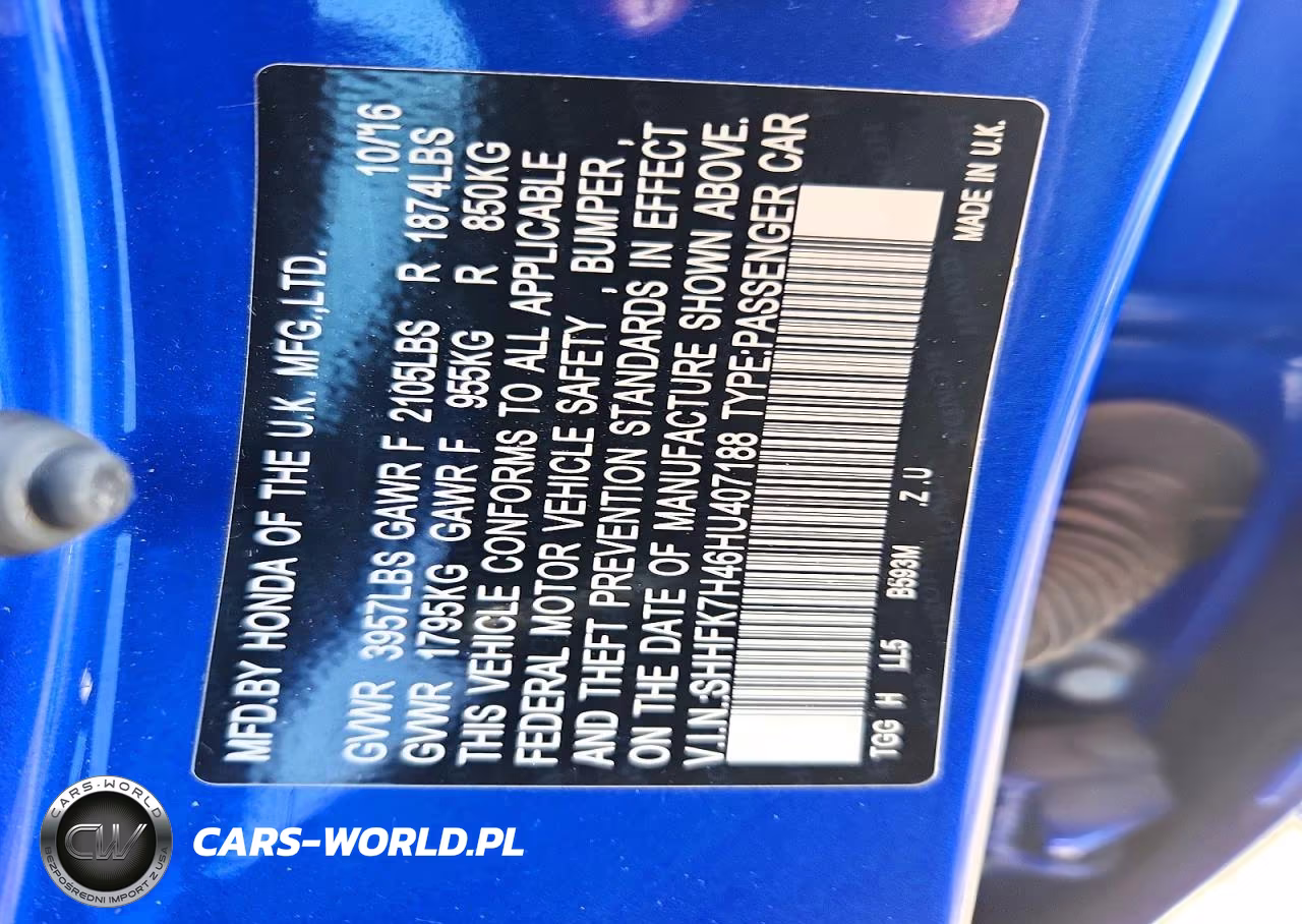 2017 Honda Civic Sport VIN:SHHFK7H46HU407188 - 12
