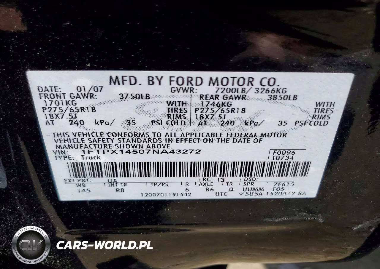 2007 Ford F150 VIN:1FTPX14507NA43272 - 12