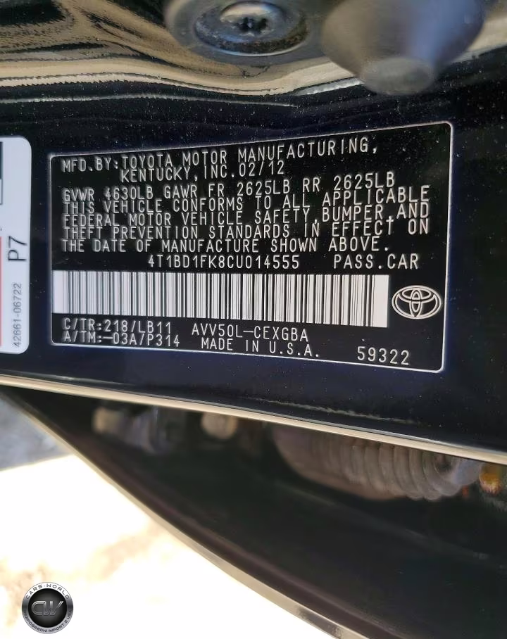 2012 Toyota Camry Hybrid Xle VIN:4T1BD1FK8CU014555 - 12