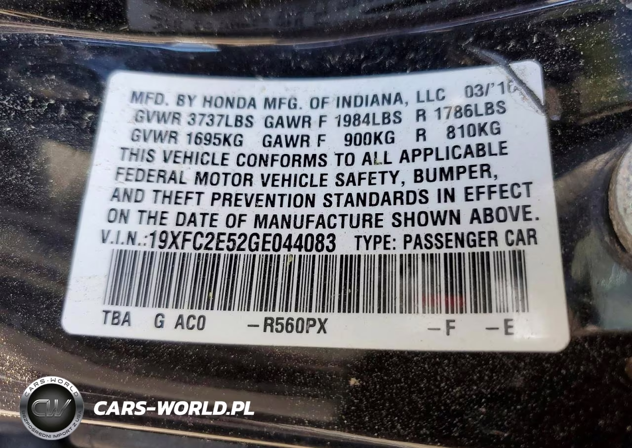 2016 Honda Civic Lx VIN:19XFC2E52GE044083 - 13