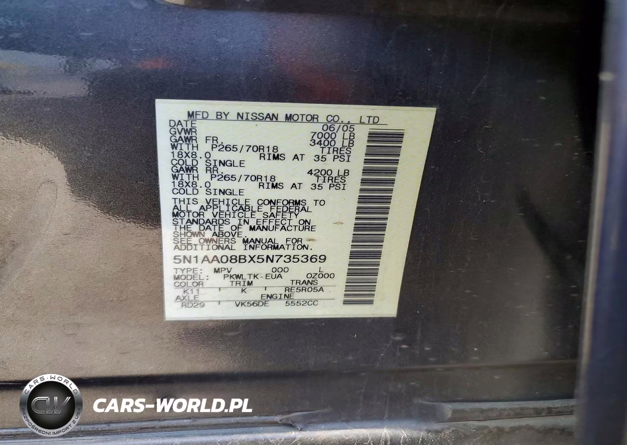 2005 Nissan Armada Se VIN:5N1AA08BX5N735369 - 12
