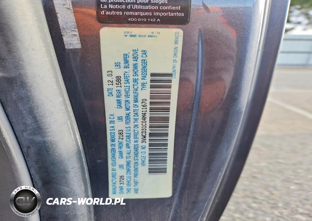 2004 Volkswagen New Beetle Gls VIN:3VWCD31C04M411670 - 12