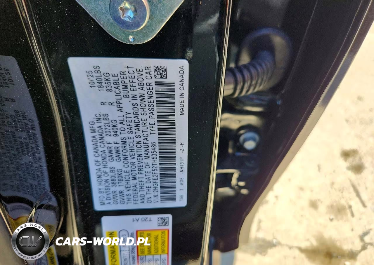 2026 Honda Civic Sport VIN:2HGFE2F52TH535486 - 12