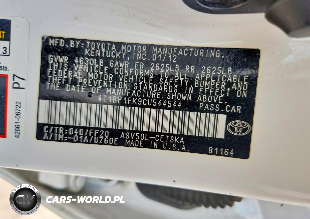 2012 Toyota Camry Se VIN:4T1BF1FK9CU544544 - 12