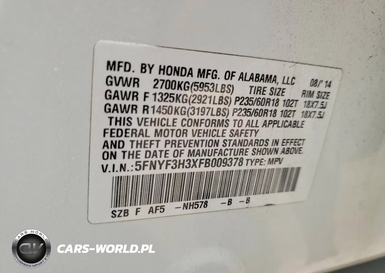 2015 Honda Pilot Se VIN:5FNYF3H3XFB009378 - 13
