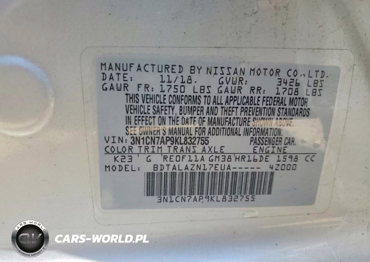 2019 Nissan Versa S Plus VIN:3N1CN7AP9KL832755 - 12