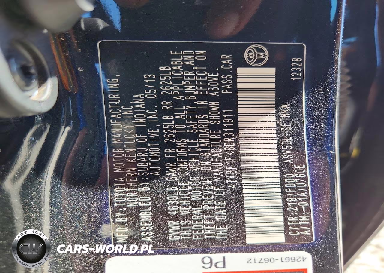 2013 Toyota Camry L VIN:4T4BF1FK8DR311911 - 13
