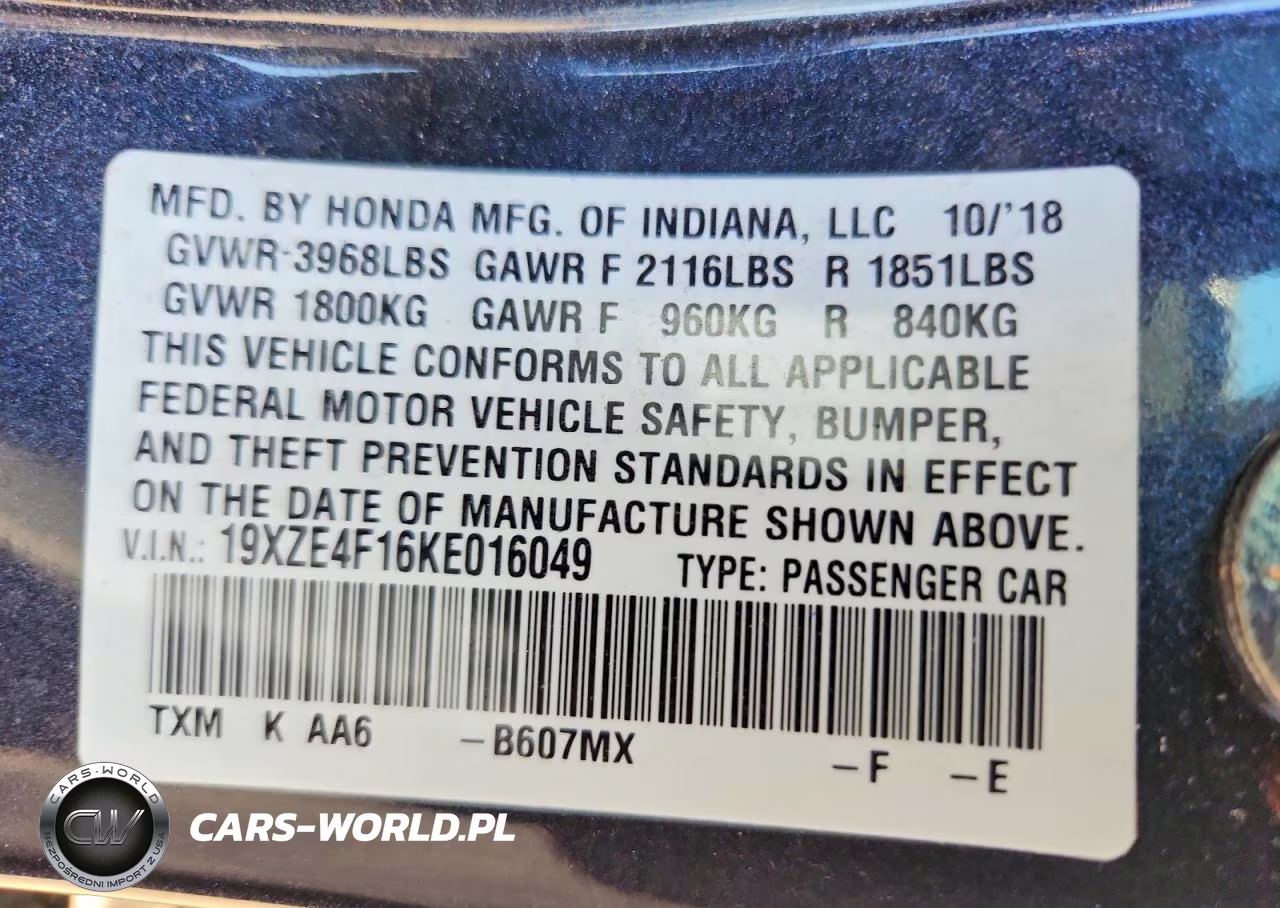2019 Honda Insight Lx VIN:19XZE4F16KE016049 - 12