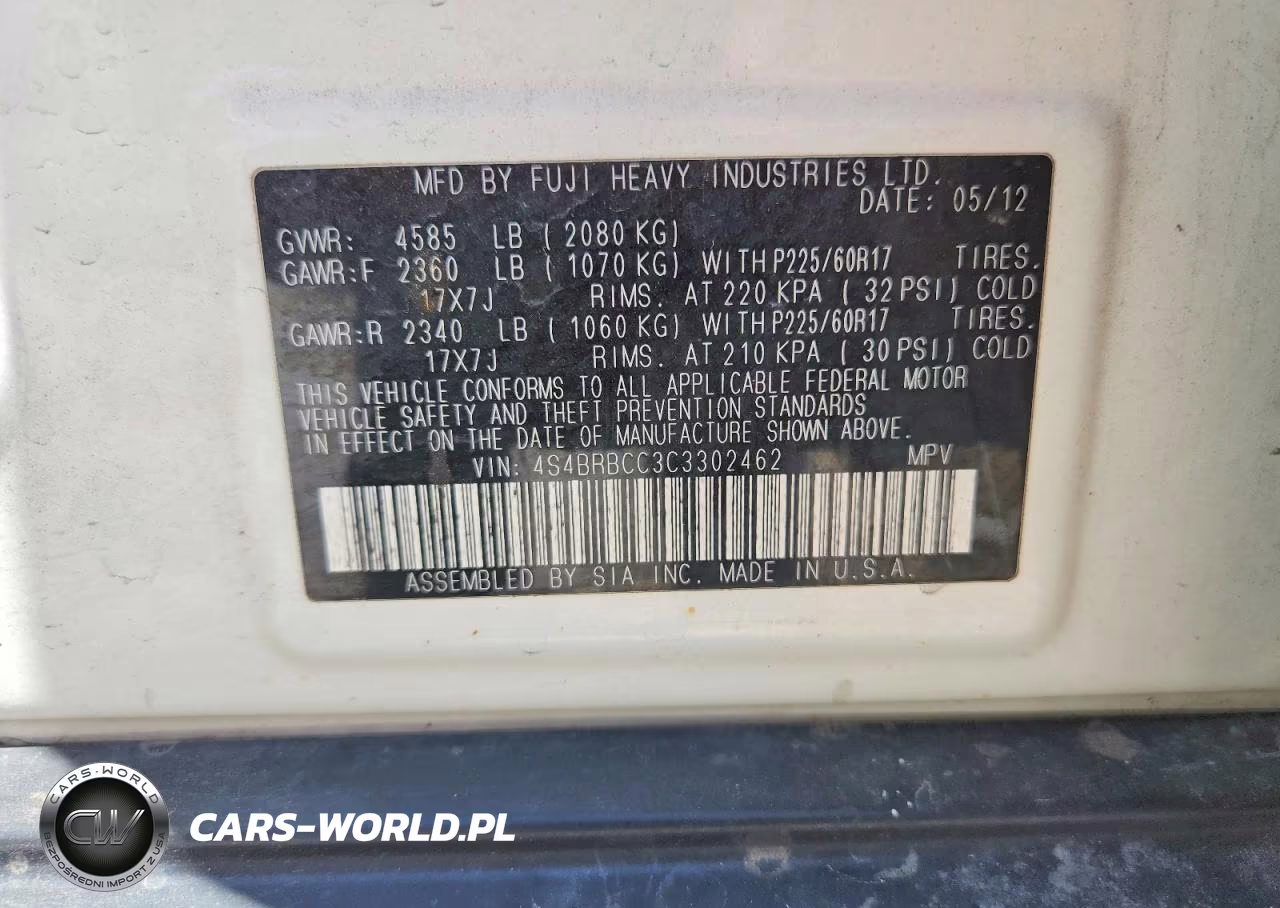 2012 Subaru Outback 2.5I Premium VIN:4S4BRBCC3C3302462 - 12