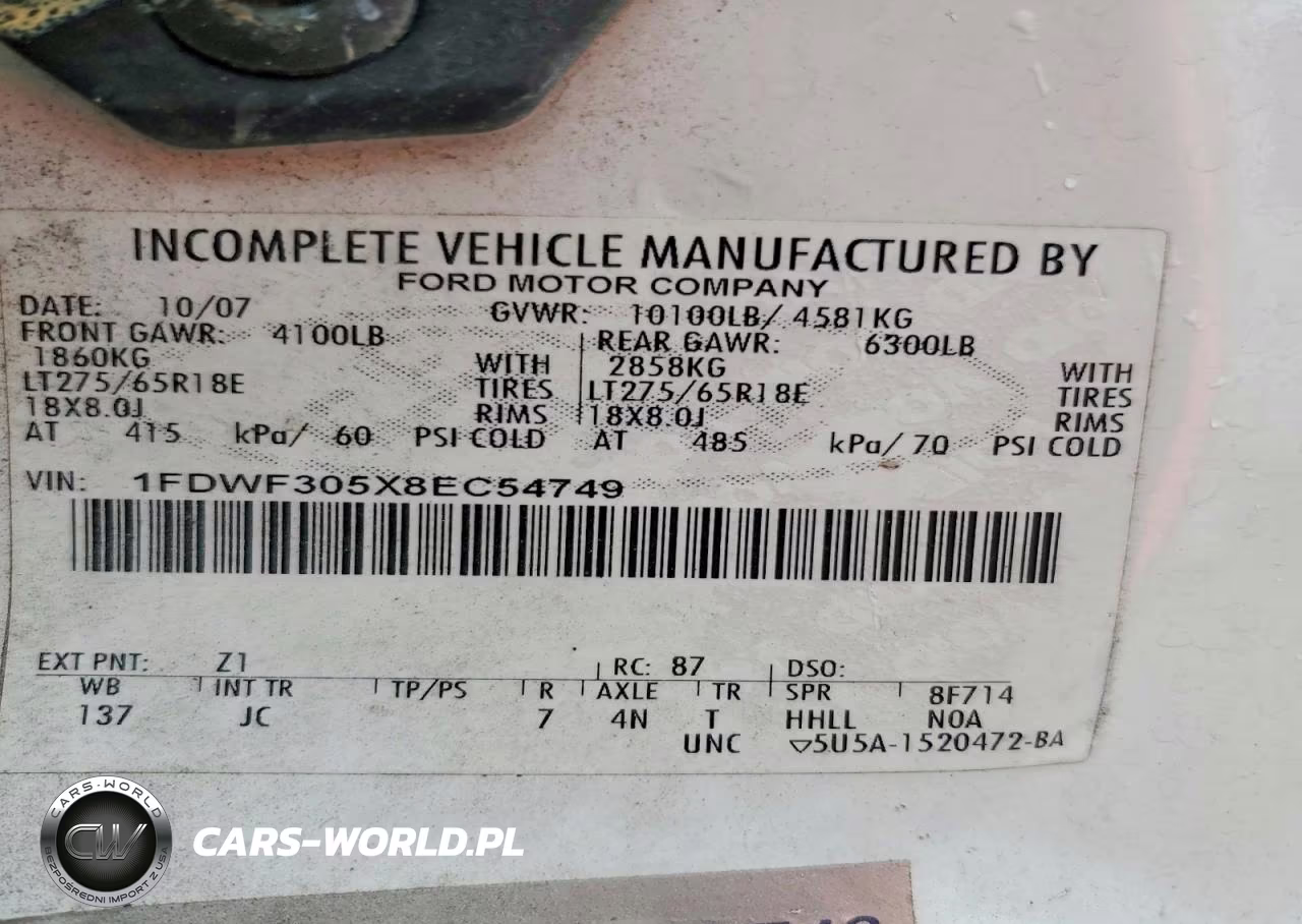 2008 Ford F350 Srw Super Duty VIN:1FDWF305X8EC54749 - 10