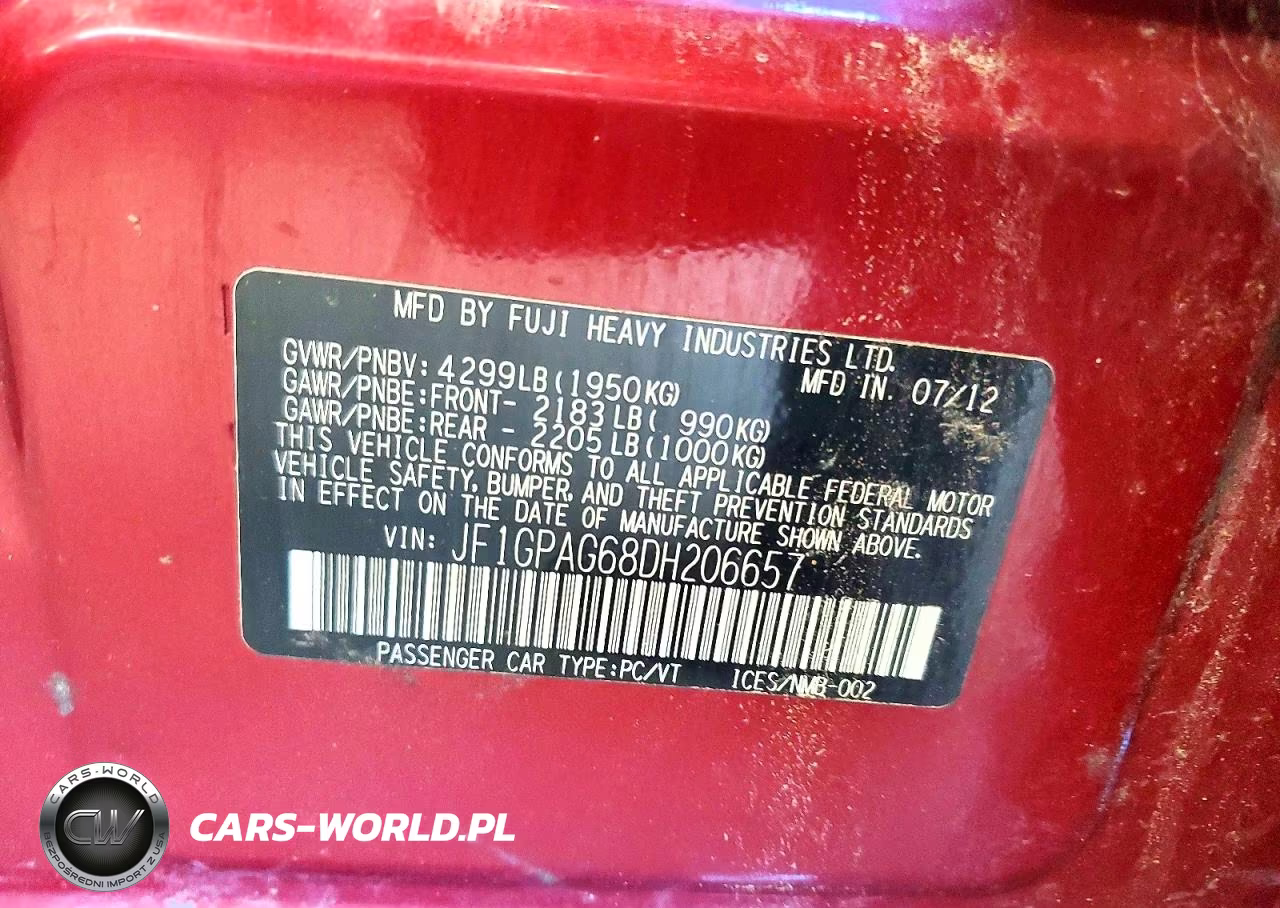 2013 Subaru Impreza Limited VIN:JF1GPAG68DH206657 - 12
