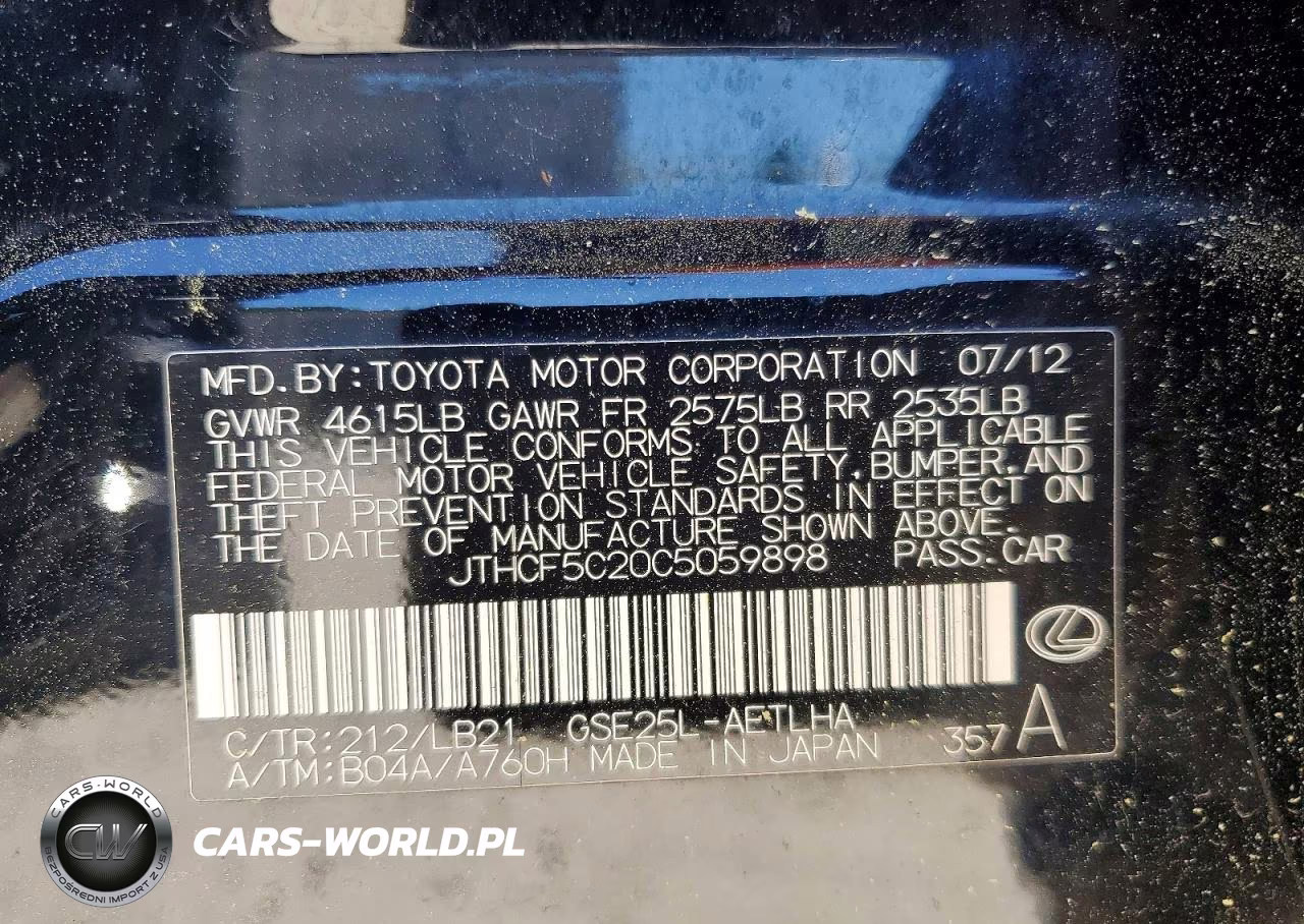 2012 Lexus Is 250 VIN:JTHCF5C20C5059898 - 13