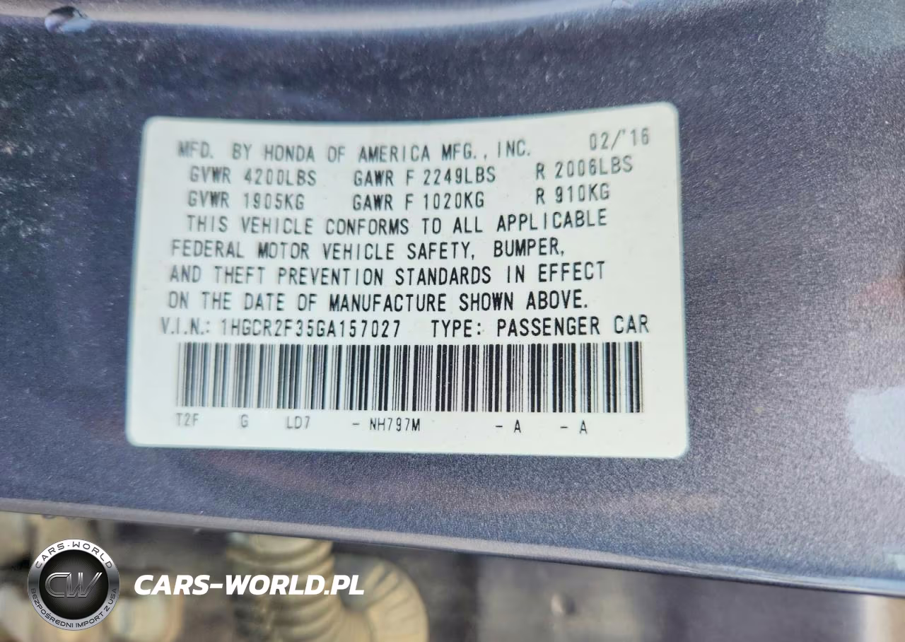 2016 Honda Accord Lx VIN:1HGCR2F35GA157027 - 12