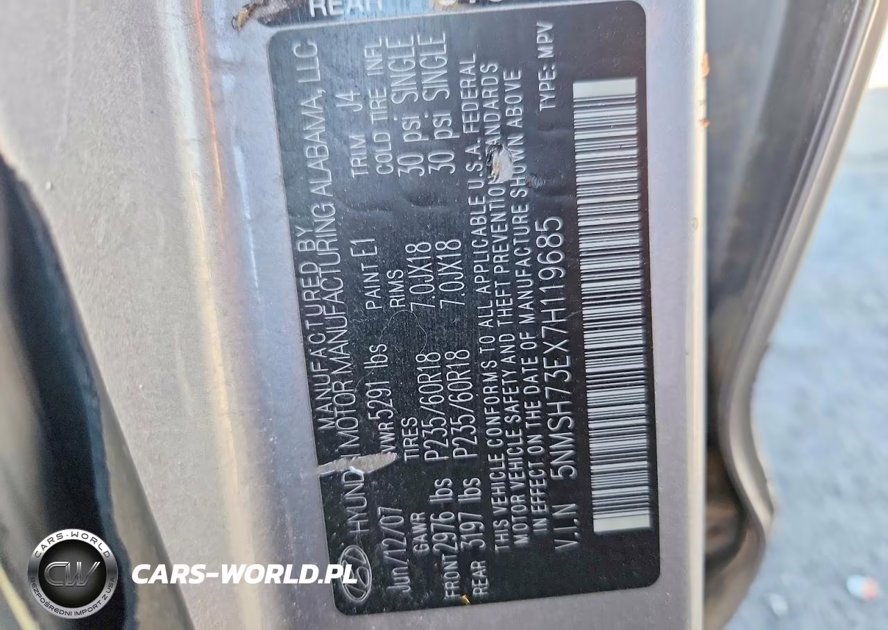 2007 Hyundai Santa Fe Se VIN:5NMSH73EX7H119685 - 13