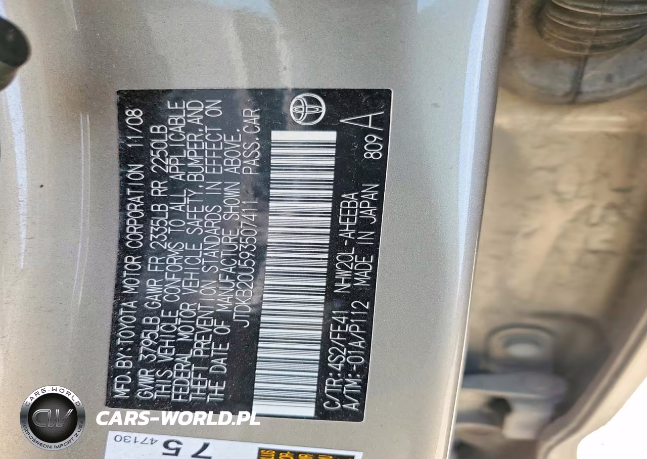 2009 Toyota Prius Base VIN:JTDKB20U593507411 - 12