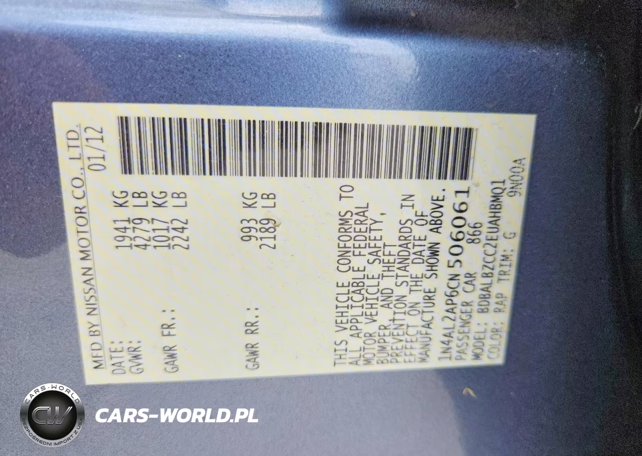 2012 Nissan Altima 2.5 VIN:1N4AL2AP6CN506061 - 12
