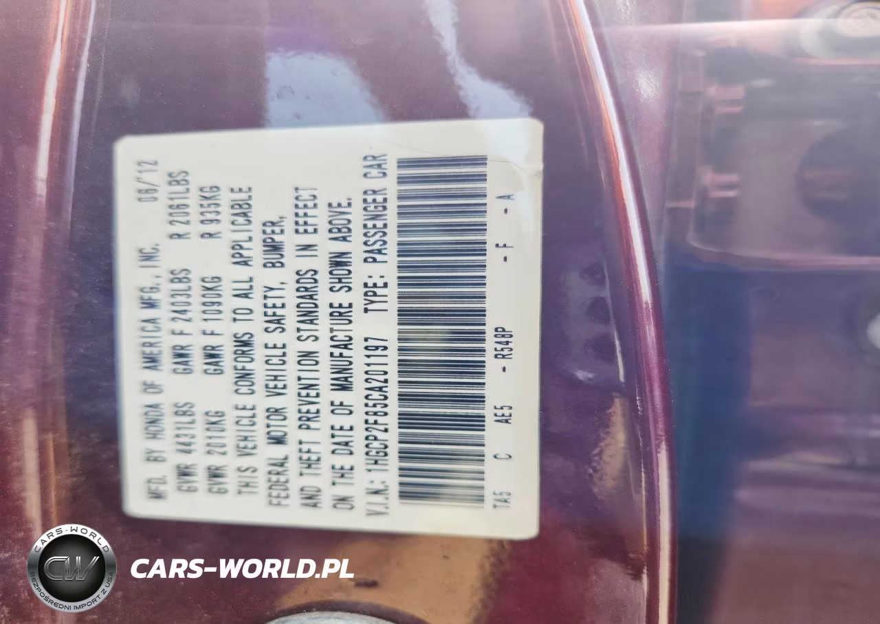 2012 Honda Accord Exl VIN:1HGCP2F85CA201197 - 13