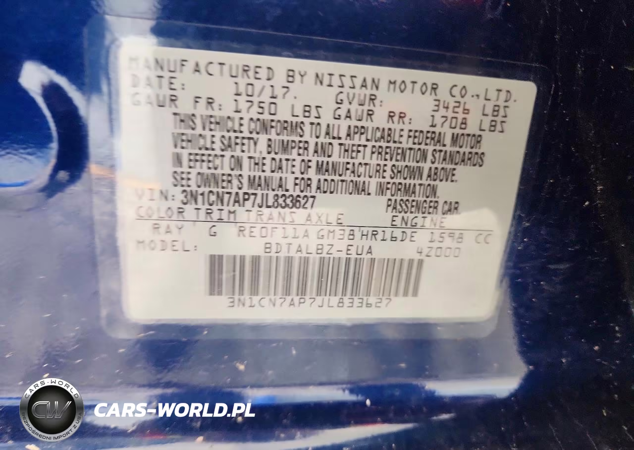 2018 Nissan Versa Sv VIN:3N1CN7AP7JL833627 - 12
