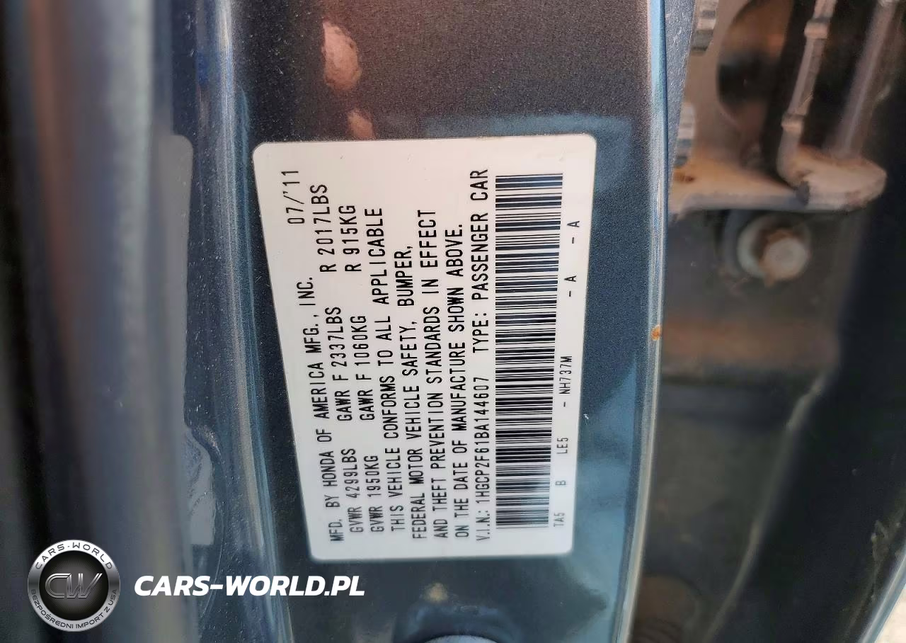 2011 Honda Accord Se VIN:1HGCP2F61BA144607 - 12