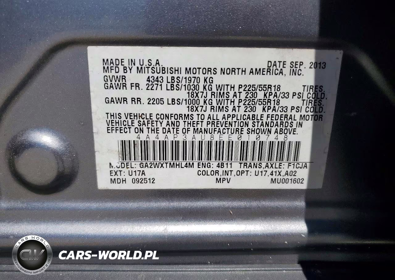 2014 Mitsubishi Outlander Sport Es VIN:4A4AP3AU8EE010748 - 14