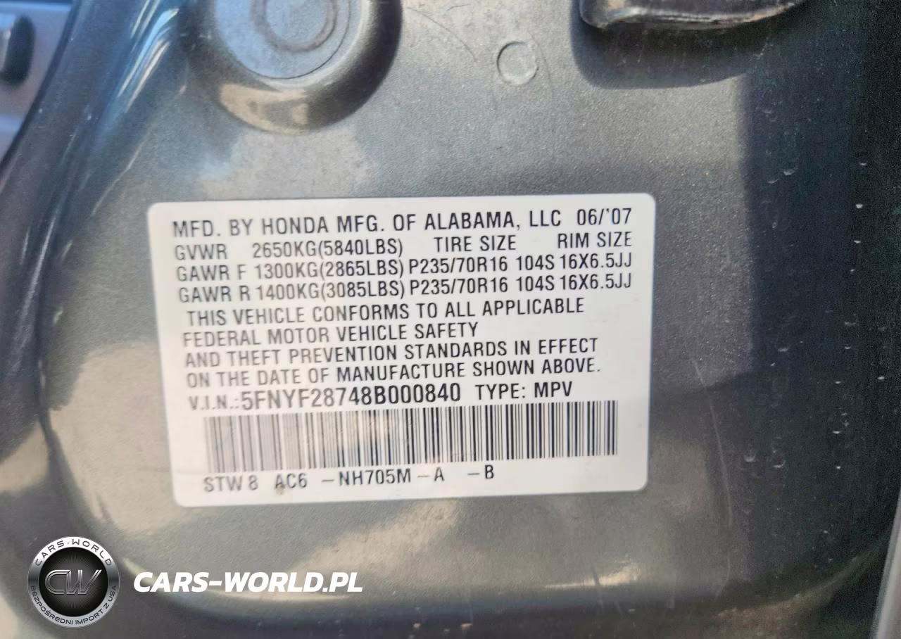 2008 Honda Pilot Exl VIN:5FNYF28748B000840 - 12