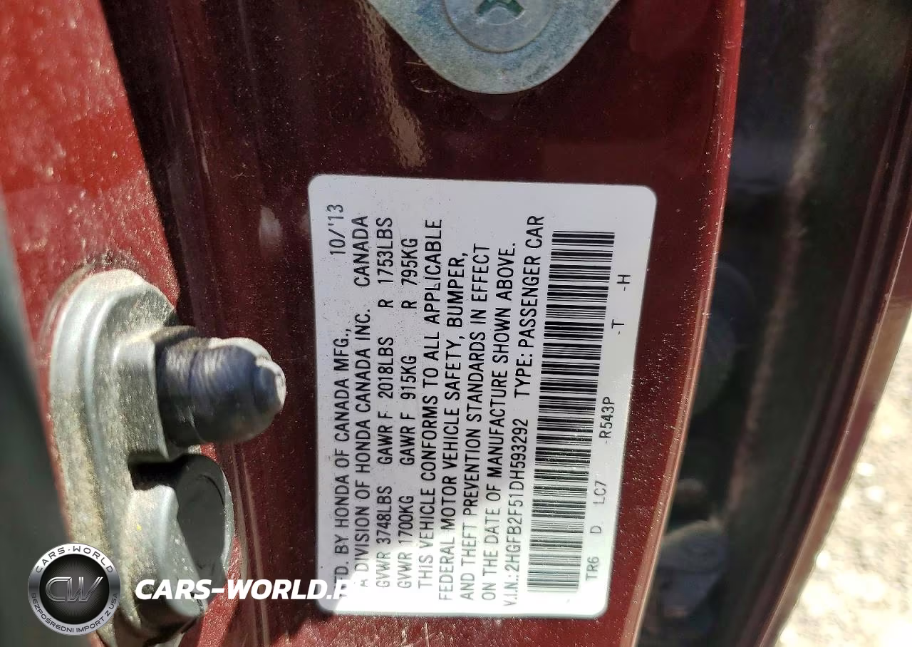 2013 Honda Civic Lx VIN:2HGFB2F51DH593292 - 12