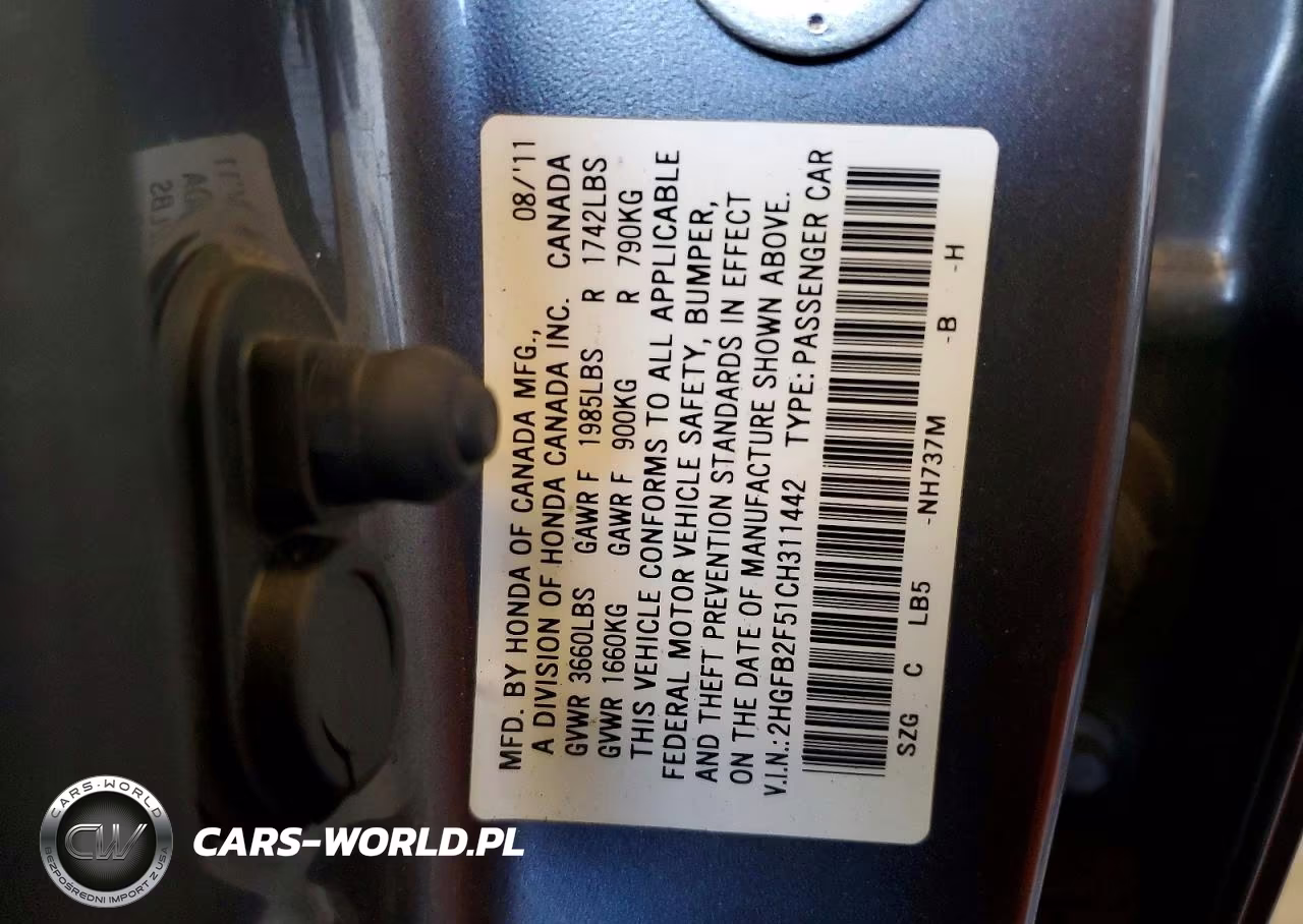 2012 Honda Civic Lx VIN:2HGFB2F51CH311442 - 12