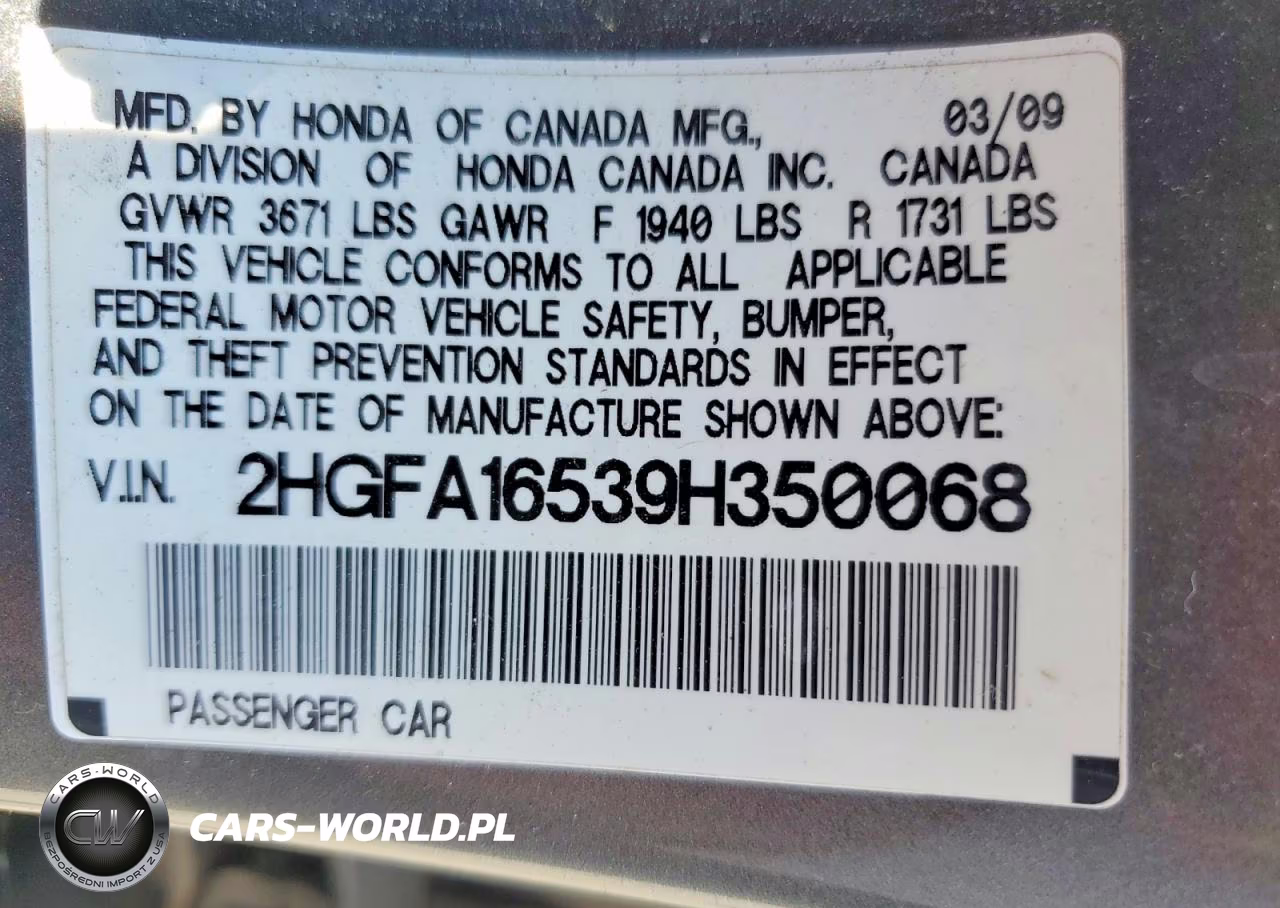 2009 Honda Civic Lx VIN:2HGFA16539H350068 - 13