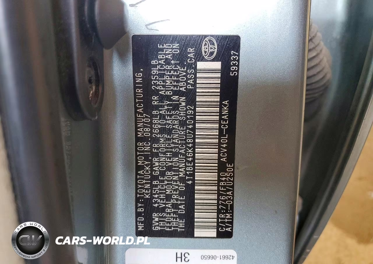 2008 Toyota Camry Le VIN:4T1BE46K48U740192 - 12