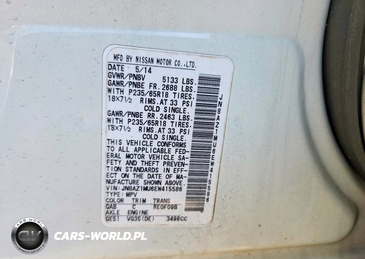 2014 Nissan Murano Sl VIN:JN8AZ1MU6EW415586 - 13