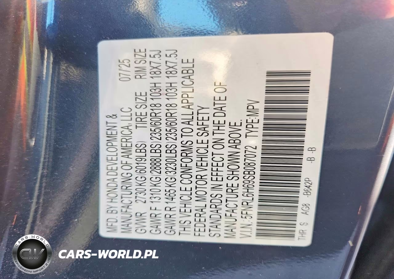 2025 Honda Odysey VIN:5FNRL6H69SB087072 - 13