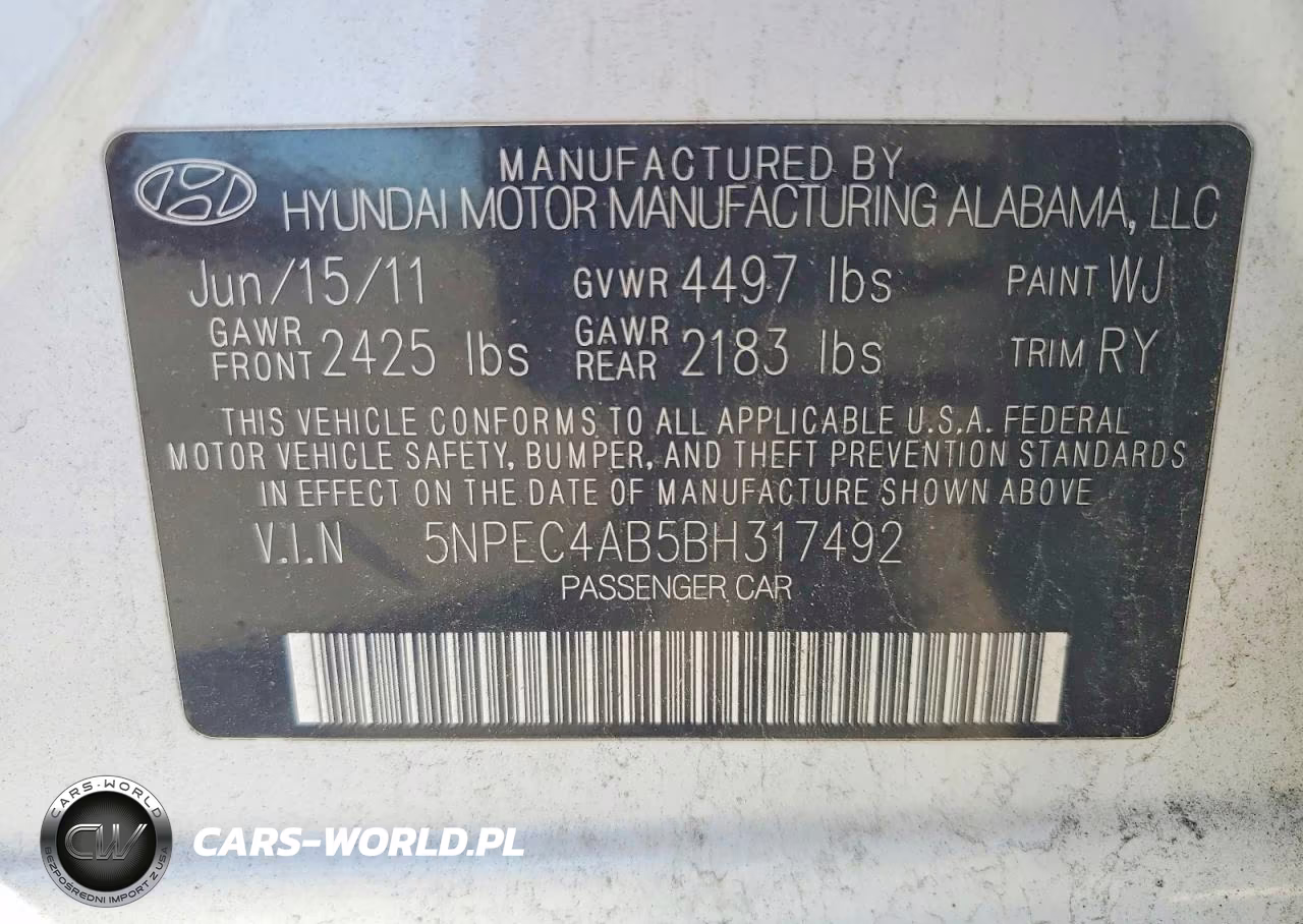 2011 Hyundai Sonata Se 2.0T VIN:5NPEC4AB5BH317492 - 12