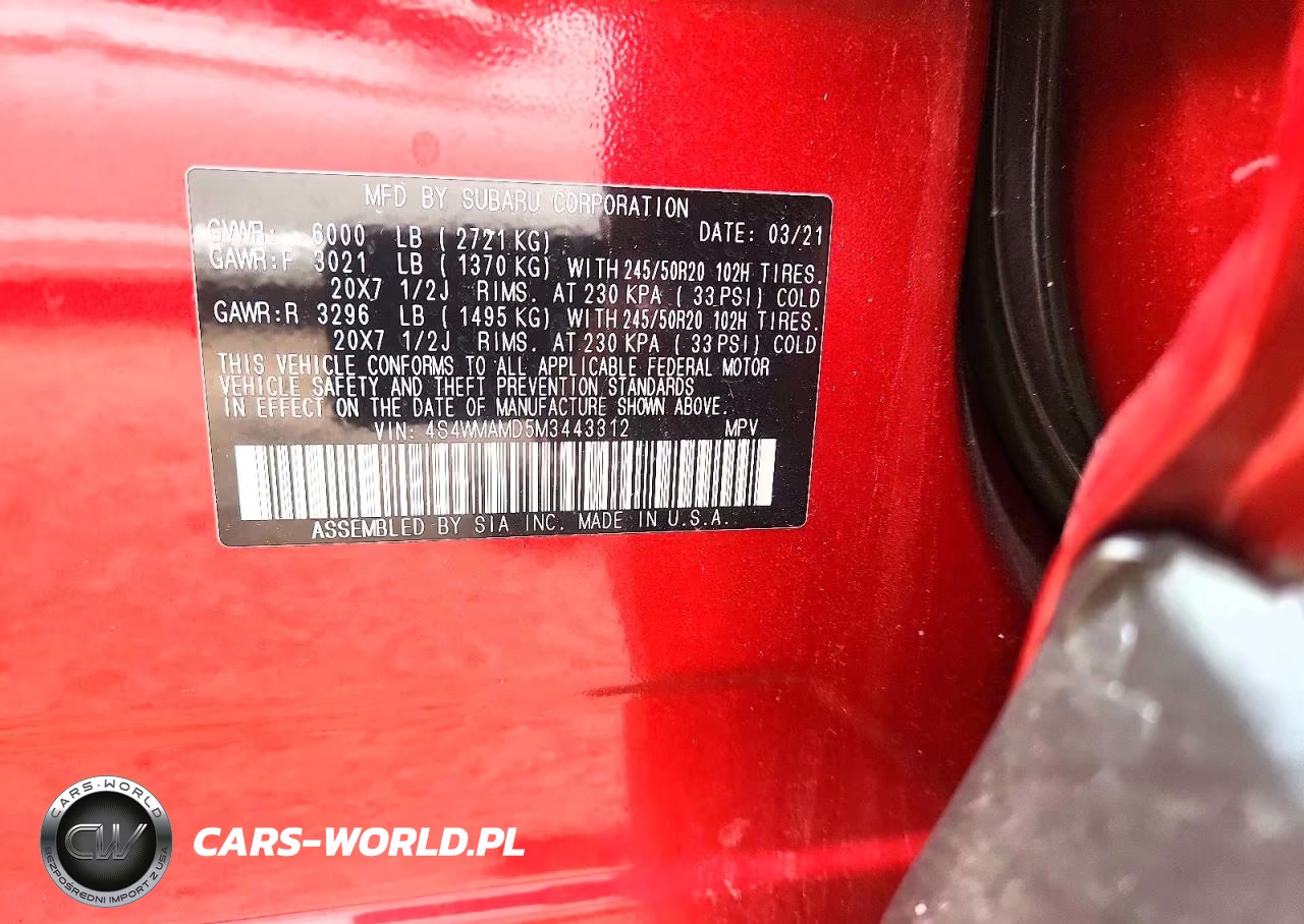 2021 Subaru Ascent Limited VIN:4S4WMAMD5M3443312 - 14