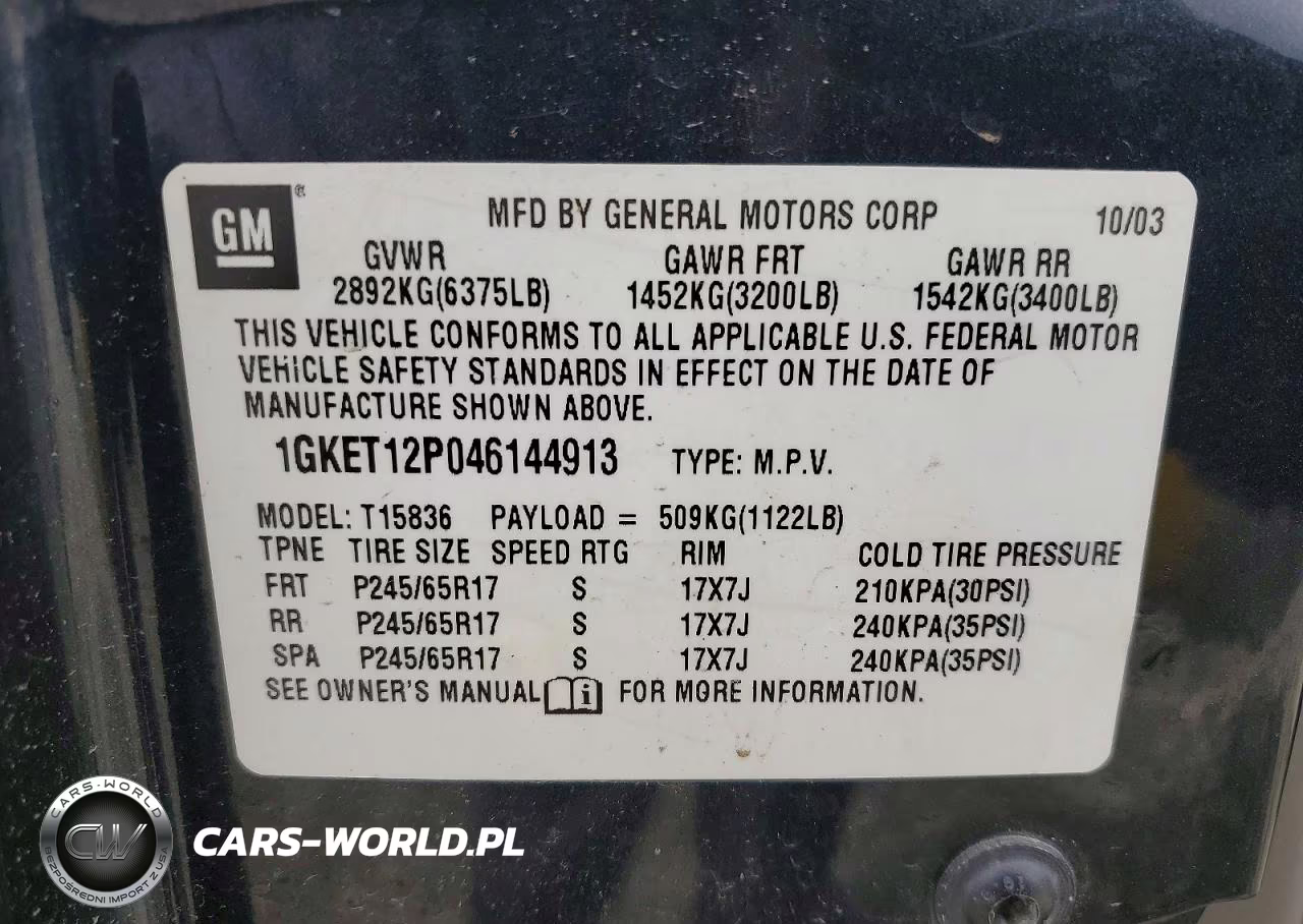 2004 GMC Envoy Xuv VIN:1GKET12P046144913 - 13