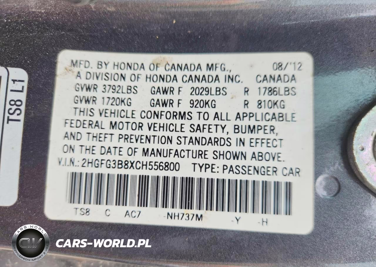 2012 Honda Civic VIN:2HGFG3B8XCH556800 - 12