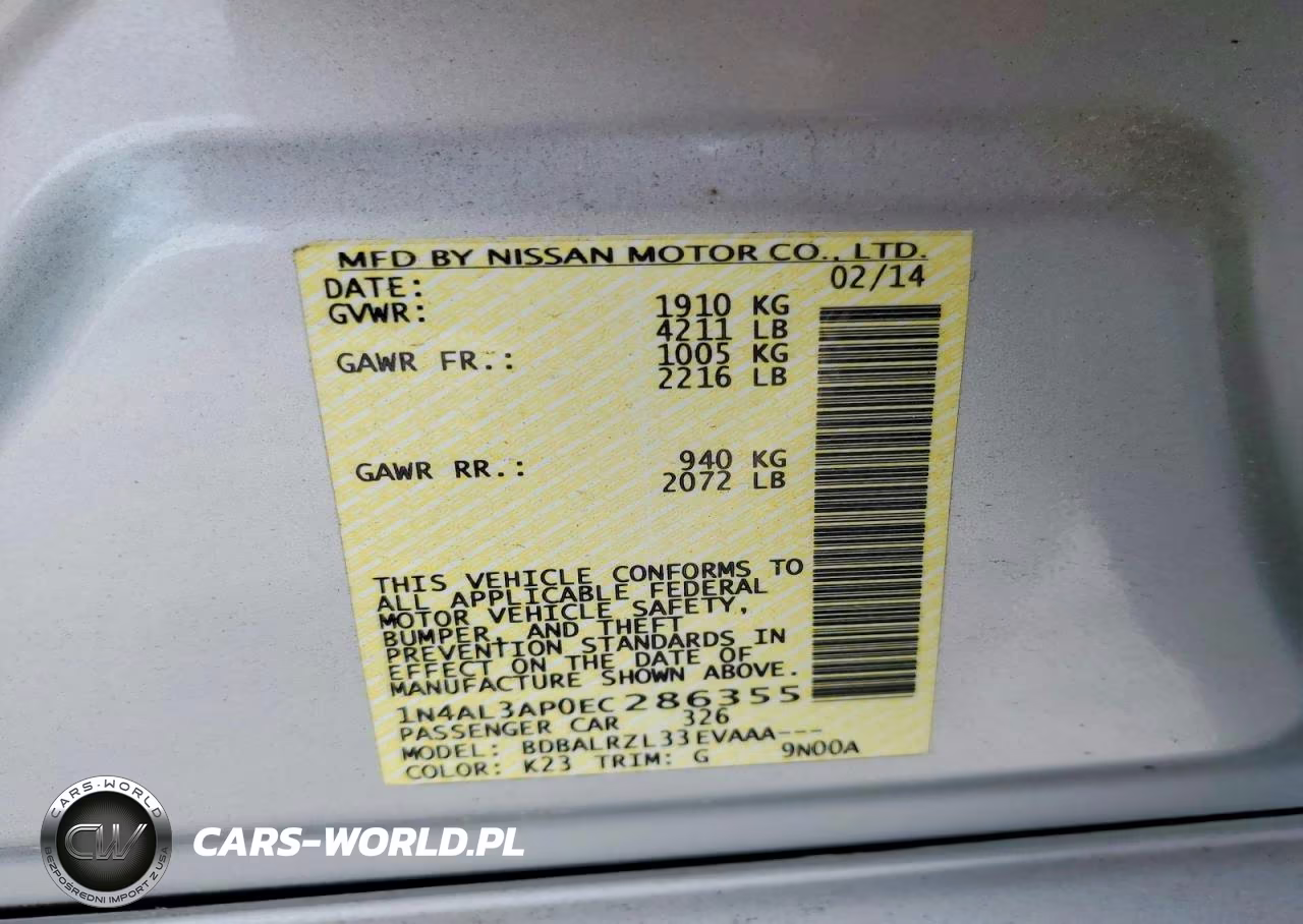 2014 Nissan Altima 2.5 S VIN:1N4AL3AP0EC286355 - 12