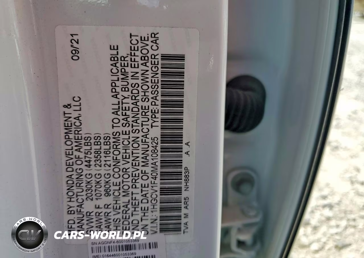 2021 Honda Accord Sport Se VIN:1HGCV1F40MA108425 - 12