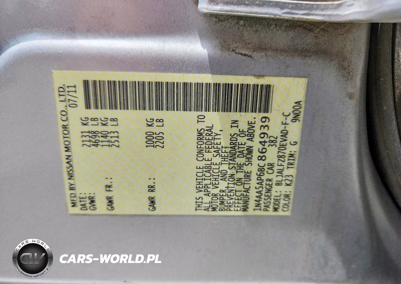 2011 Nissan Maxima 3.5 S VIN:1N4AA5AP6BC864939 - 12