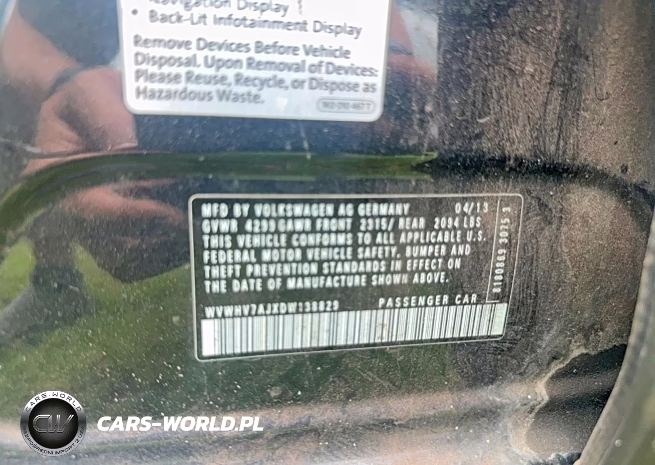 2013 Volkswagen Gti VIN:WVWHV7AJXDW138829 - 10