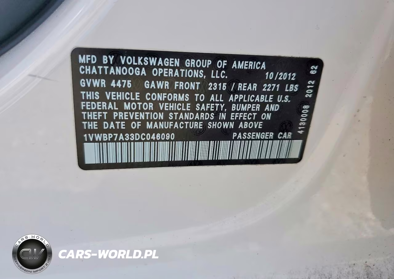 2013 Volkswagen Passat Se VIN:1VWBP7A33DC046090 - 13