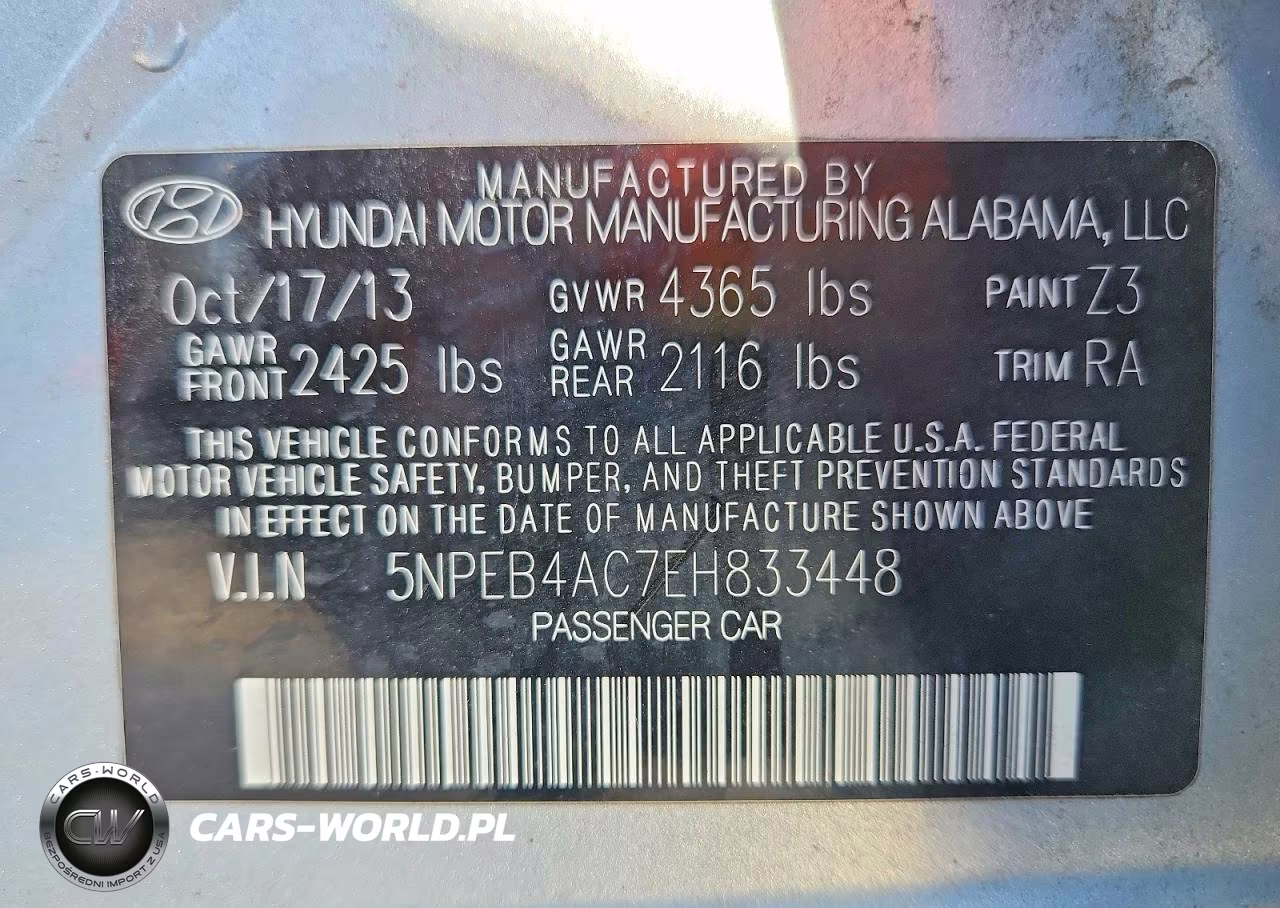 2014 Hyundai Sonata Gls VIN:5NPEB4AC7EH833448 - 12
