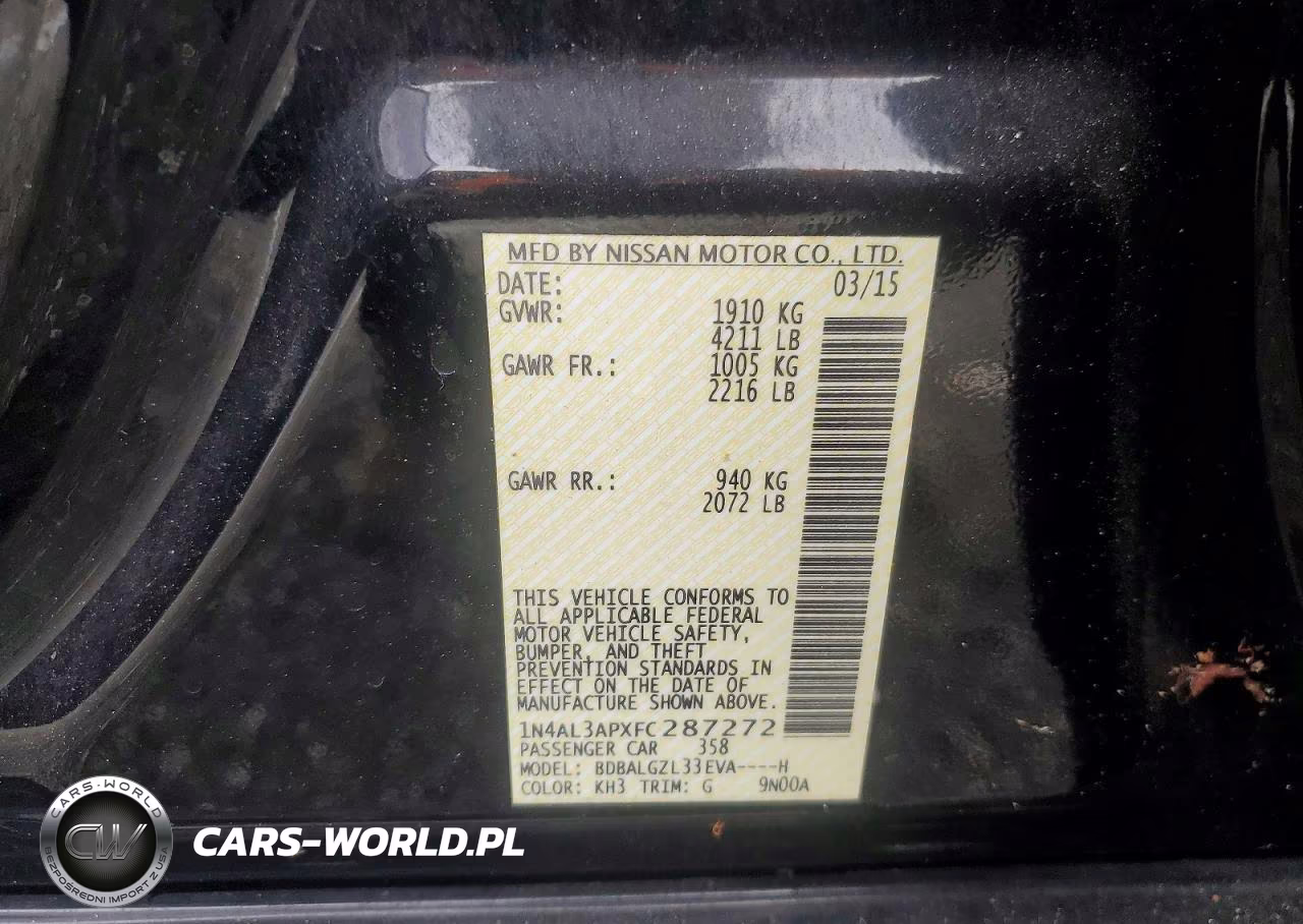 2015 Nissan Altima 2.5 S VIN:1N4AL3APXFC287272 - 12
