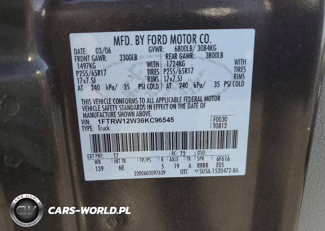 2006 Ford F-150 VIN:1FTRW12W36KC96545 - 12