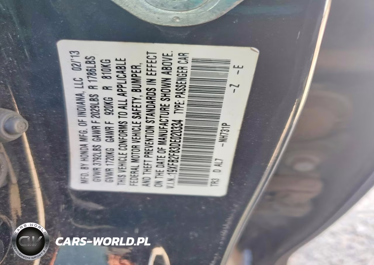 2013 Honda Civic Ex VIN:19XFB2F83DE020334 - 12