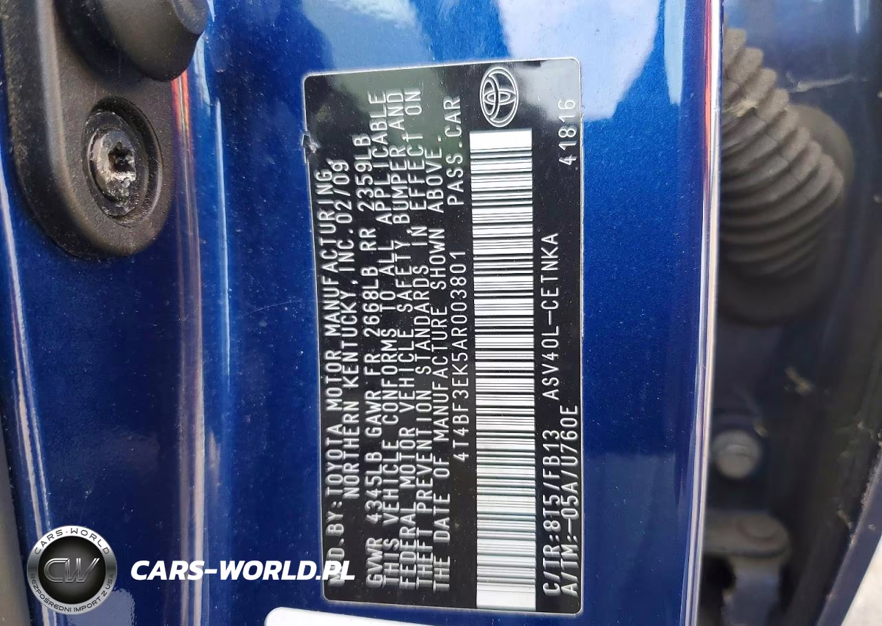2010 Toyota Camry Le VIN:4T4BF3EK5AR003801 - 12