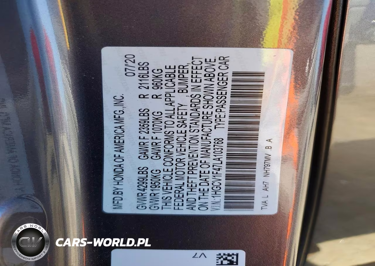 2020 Honda Accord Ex VIN:1HGCV1F47LA103768 - 12