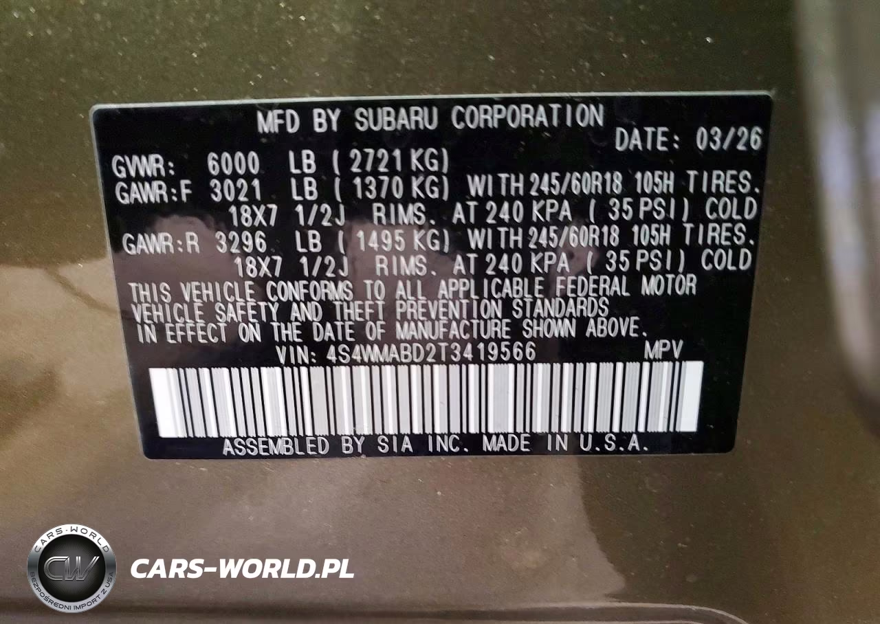 2026 Subaru Ascent Premium VIN:4S4WMABD2T3419566 - 14